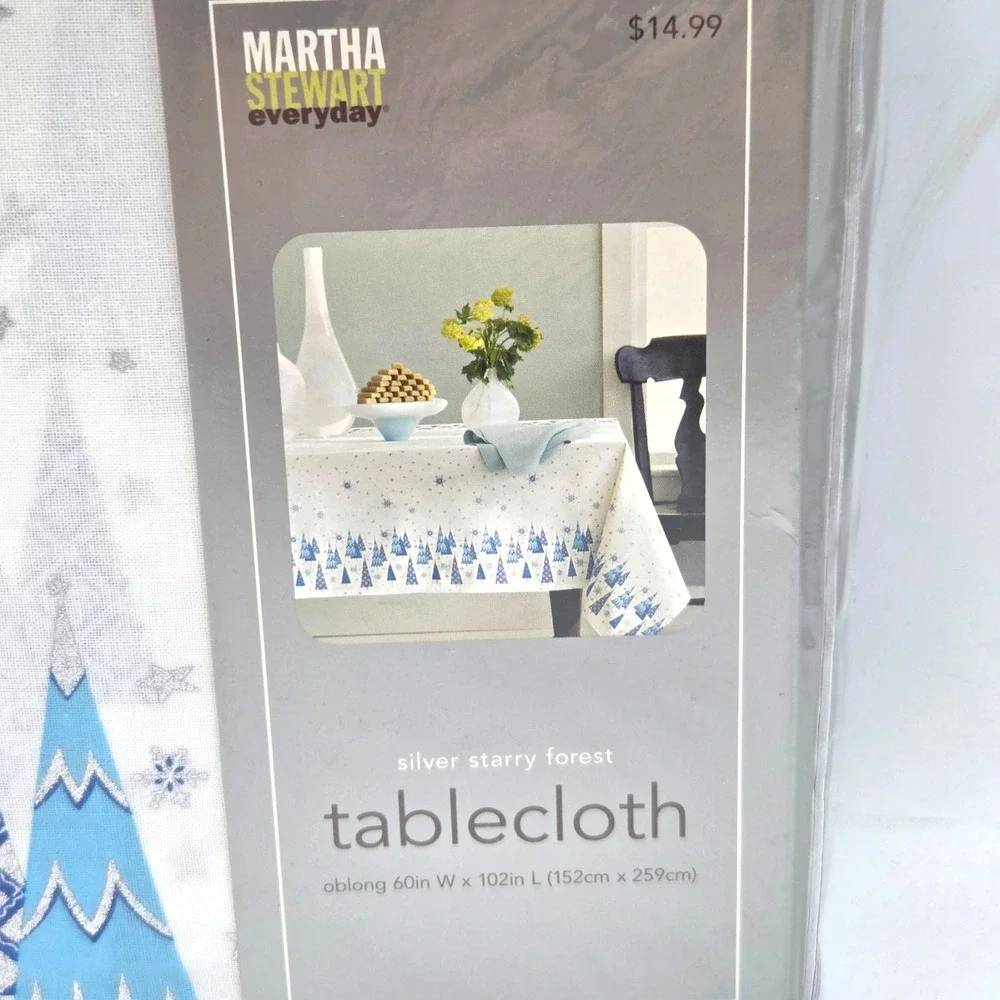 Martha‎ Stewart Everyday Silver Starry Forest Tablecloth Oblong 60